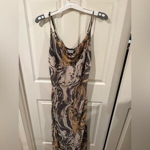 Dress Forum Swirl Print Maxi Dress in Black, Cream, and Tan